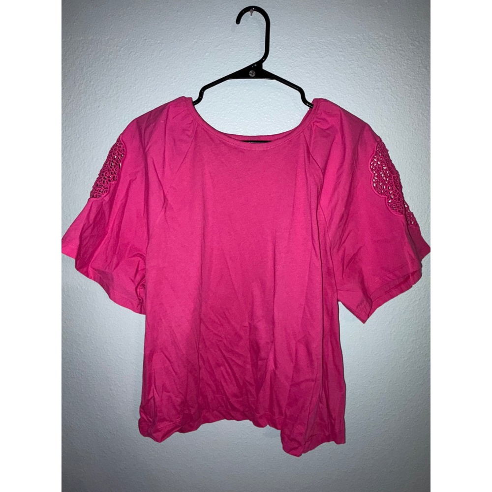Old Navy Hot Pink Crochet Lace Eyelet Short Sleeve Scoop Neck Top Large
